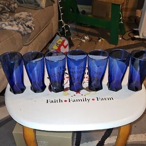 Set of 7 Colbalt Blue Glass Tumblers